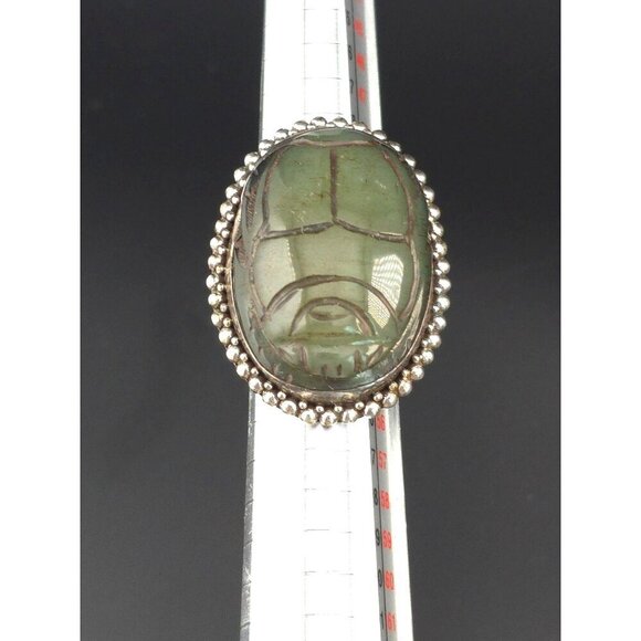 Vintage Green Scarab Ring Sterling Silver Beaded Size 6 Intricate Statement - Picture 8 of 13